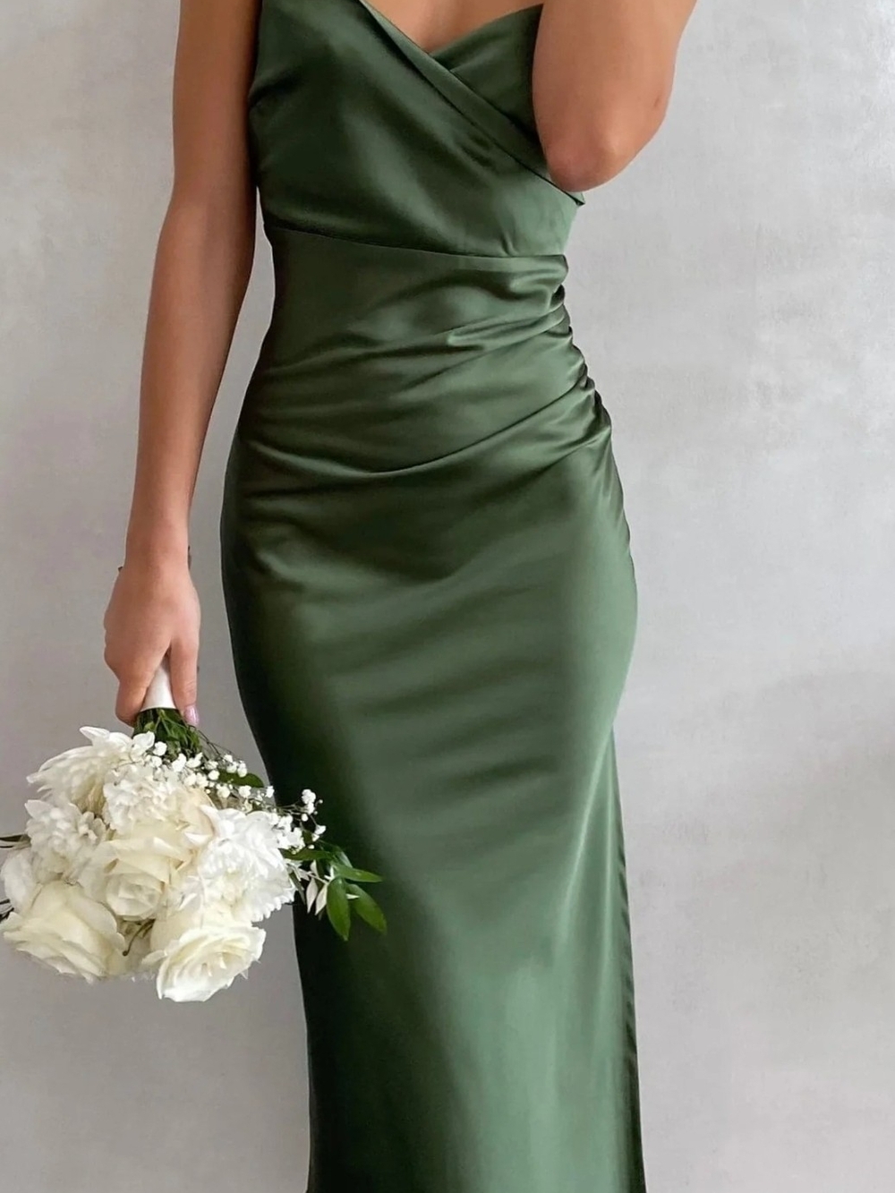 Billy J Elegant Olive Green Satin Slip Dress